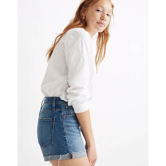 Madewell High-Rise Denim Shorts Raw Hem Cuff Size 27 C13 - Picture 6 of 16